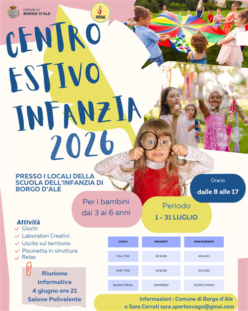 Centro estivo 2026 - Scuola dell'Infanzia