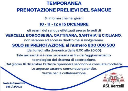 Temporanea prenotazione prelievi sangue